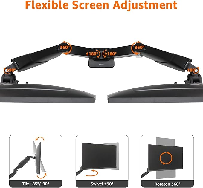 Amazon Basics Gas Spring Dual Computer Monitor Arm Mount, Adjustable, Holds up - Image 4