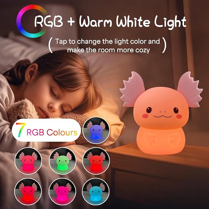 Axolotl Gifts Night Light for Kids, Cute Silicone Nursery Axolotl Lamp for Baby - Image 3