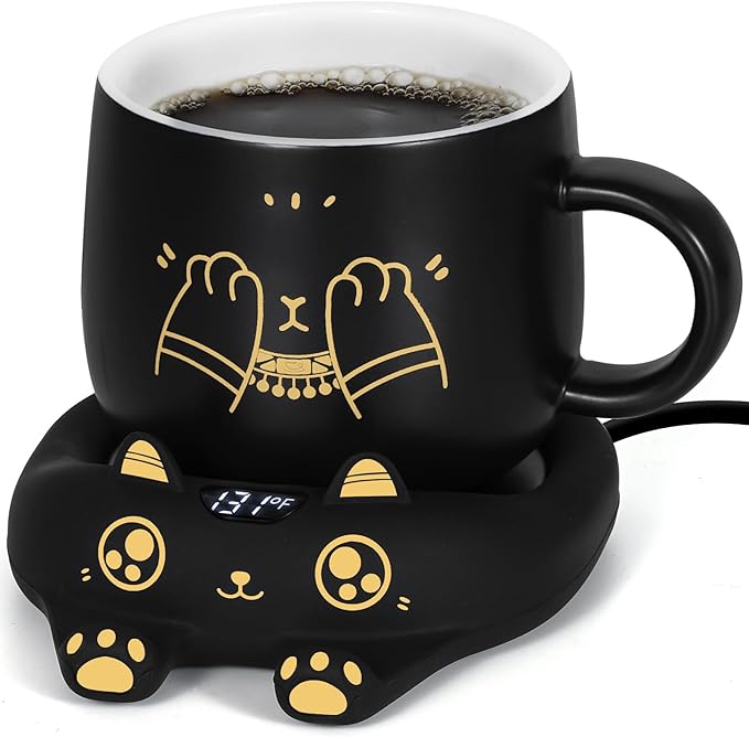 PUSEE Coffee Mug Warmer & Cute Cat Mug Set, Coffee Cup Warmer by PUSEE