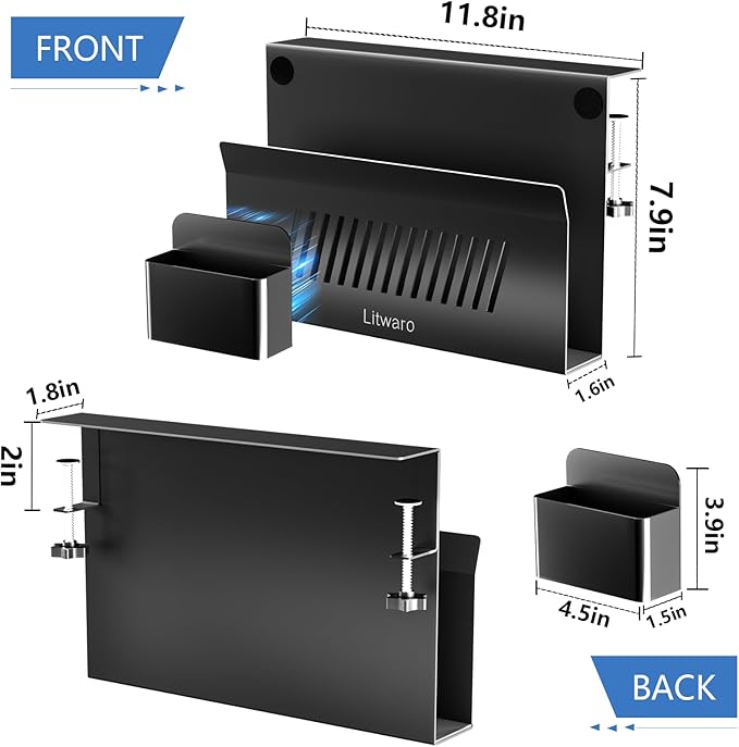 Litwaro Desk Side Storage, No Drill Laptop Holder - Image 2
