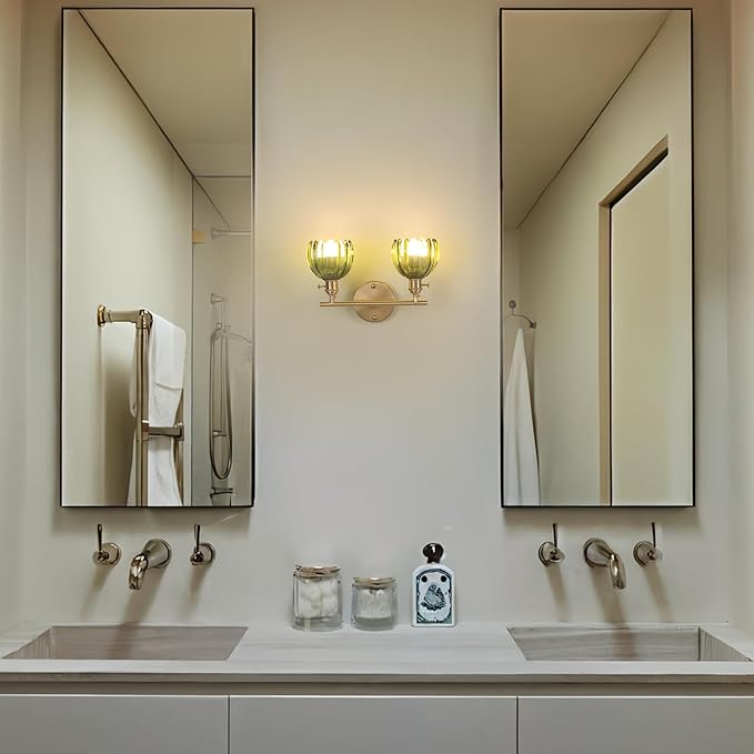 Shenmoyl Battery Operated Bathroom Light Fixtures, 2-Light Brass Vanity Wall - Image 9