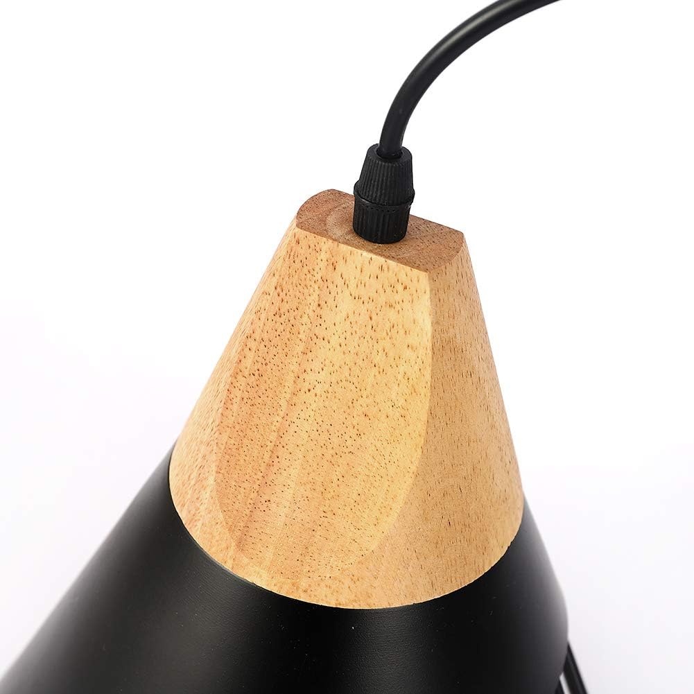 2 Pack Modern Farmhouse Pendant Light,Wood Top Black Slanted Metal Wire Cage Hanging Light Fixture,Adjustable E26 Pendant Lighting for Kitchen Island,Dining Table,Entryway Indoor Home Decor