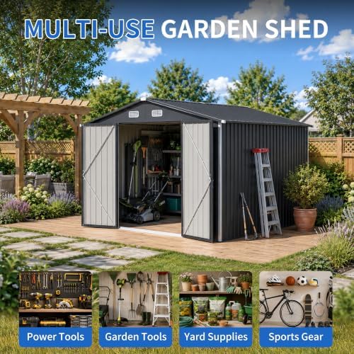 10x12 ft outdoor storage shed, metal garden shed, package contents