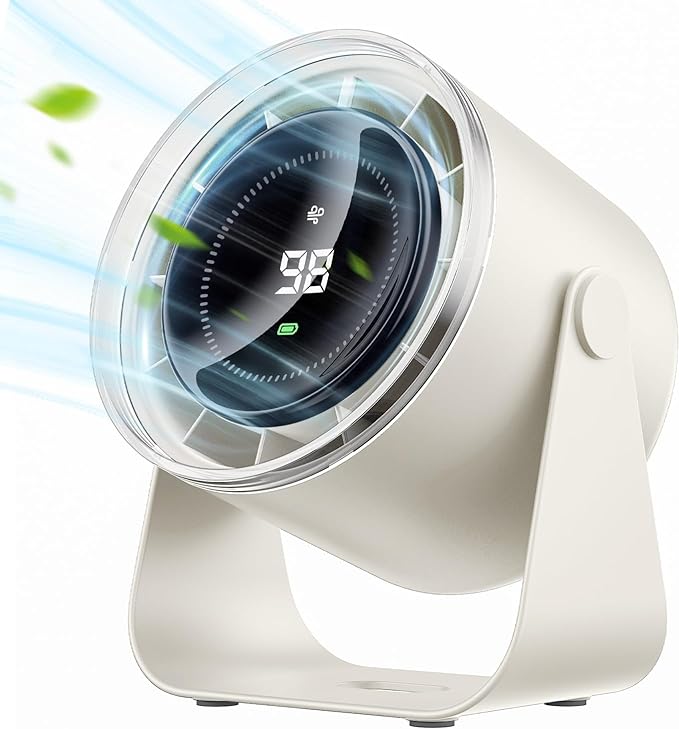 WSKEN Desk Fan with Battery Operated, Quiet Digital Display Portable Fan by SmartProtectionGreenerFuture