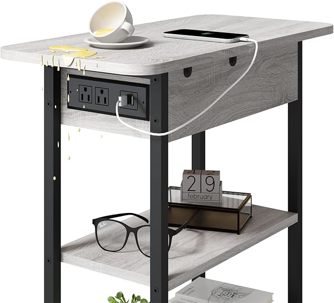 LIDYUK End Table with Charging Station, Flip Top Side Table with USB Ports and - Image 5