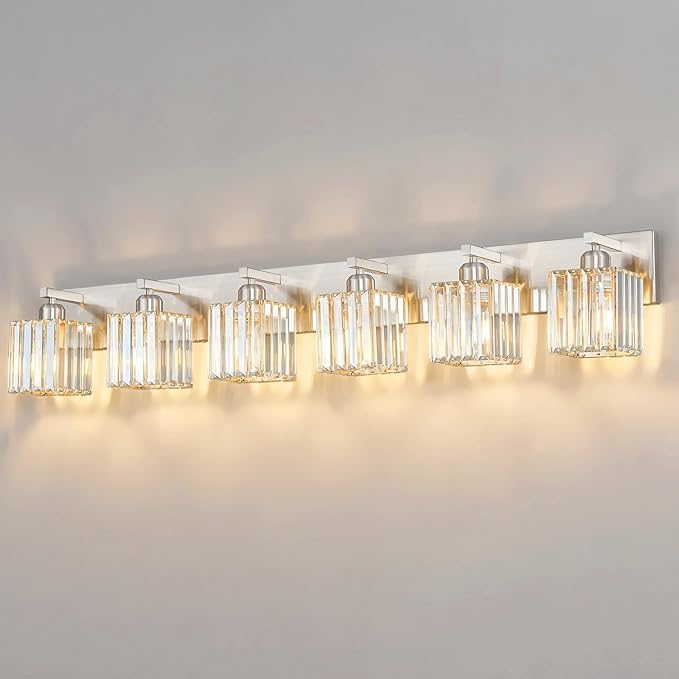 FDPBY Modern Vanity Light 6-Lights Brushed Nickel Vanity Light Crystal Bathroom by FDPBY