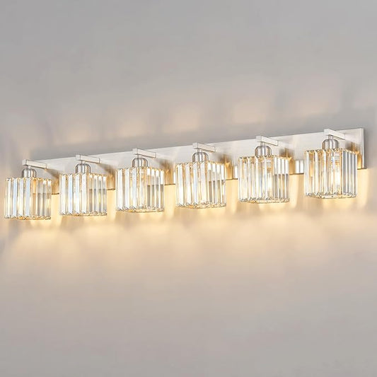 FDPBY Modern Vanity Light 6-Lights Brushed Nickel Vanity Light Crystal Bathroom by FDPBY