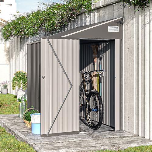 yopto 4×8 ft outdoor metal storage shed,heavy-duty lean shown in use