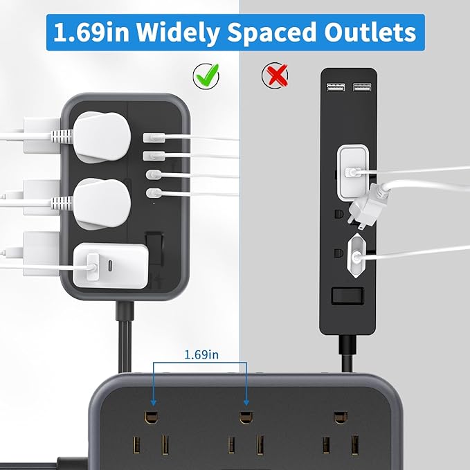 10 in 1Power Strip NTONPOWER Ultra Thin Flat Plug Extension Cord - Image 5