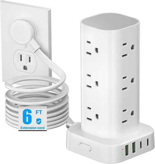 Tower Power Strips with Surge Protection, 6FT Flat Extension Cord with Multiple by Unknown