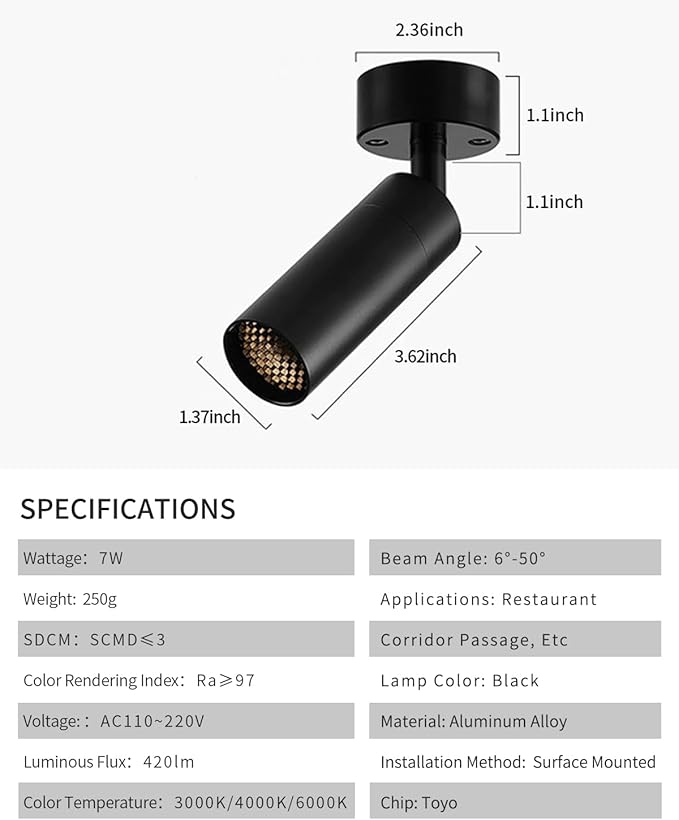 Gpaillumic Led Modern Directional Spotlight, Zoomable Monopoint Ceiling Spot - Image 5