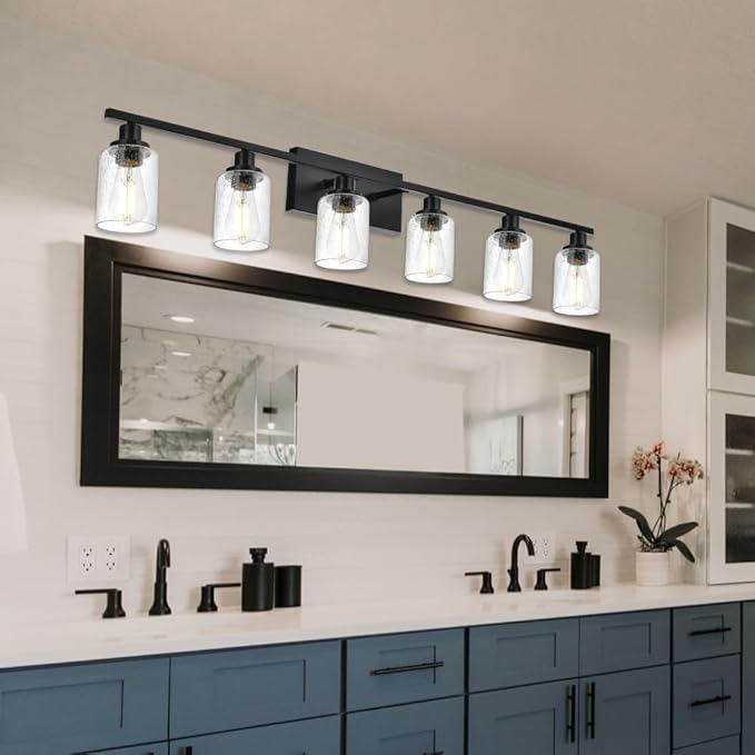 WINSHEN 6-Light Seeded Glass Vanity Light Fixtures in Matte Black Finish - Image 3