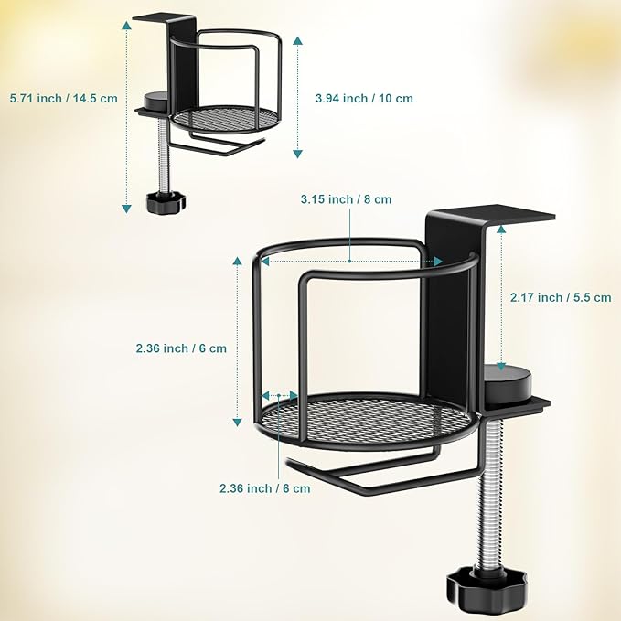 2-in-1 Desk Cup Holder, Anti-Spill Table Water Bottle Holder, Clamp On Table - Image 3