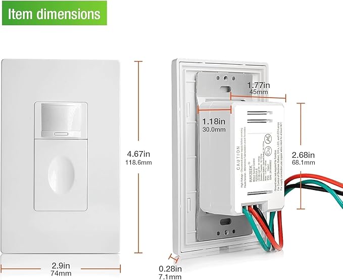 RAYZEEK Motion Sensor Light Switch, No Neutral Wire Required, No Ground Wire - Image 9