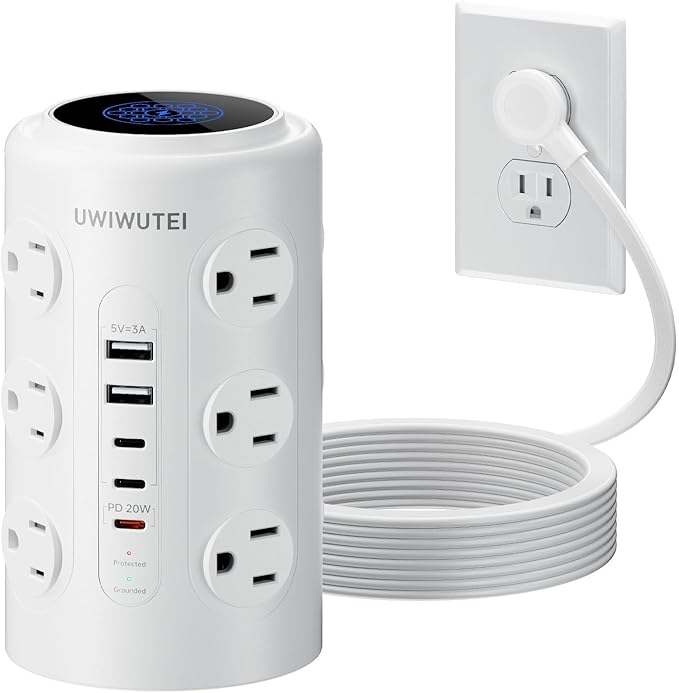 Tower Power Strip with 1 Dedicated PD 20W Fast-Charging Port, 12 Outlets by Unknown