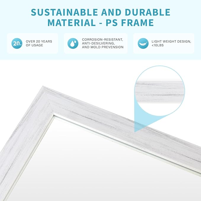 White Wood Effect Framed Wall Mirror, 24x32 Rectangle Mirror, Anti-desilvering - Image 7