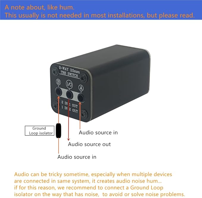SPRODIO 2 Port Stereo 3.5mm Audio switcher selector Box Passive 1/8 TRS A/B - Image 7