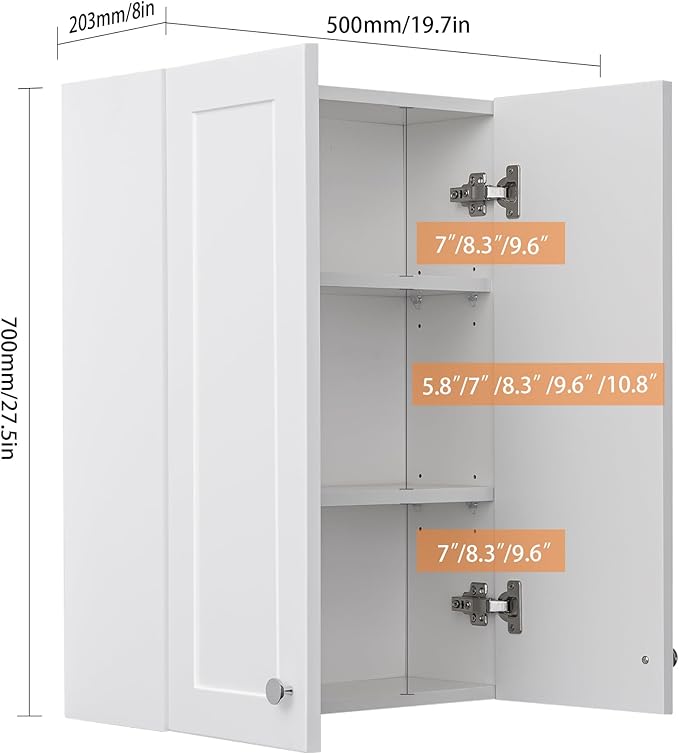 White Wall Mount Cabinet, MDF Over The Toilet Storage Cabinet - Image 2