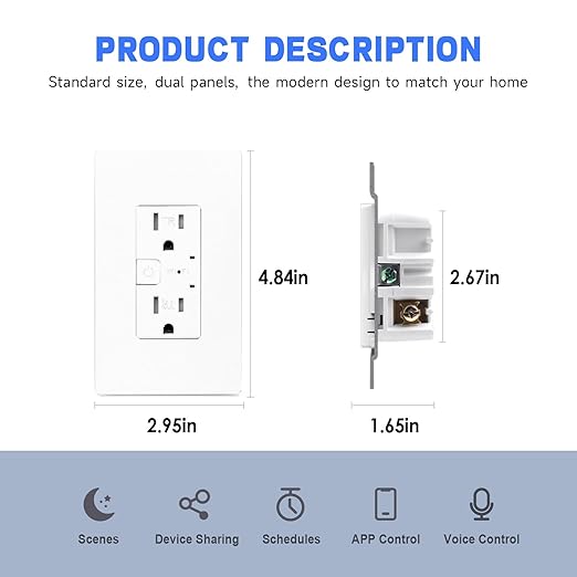Smart in-Wall Outlet with 2 Individually Controlled Outlets, Tamper Resistant - Image 6