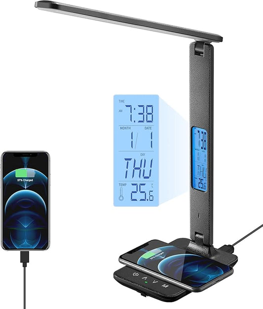 poukaran LED Desk Lamp with Wireless Charger, USB Charging Port, Table Lamp by PoukaranDirect