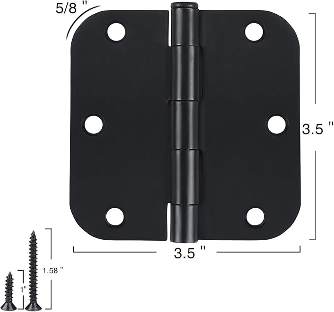 Rounded Door Hinges 3-1/2" x 3.5 inch, 5/8 Radius, Matte Black 3 ½ Inch 12 Pack - Image 2