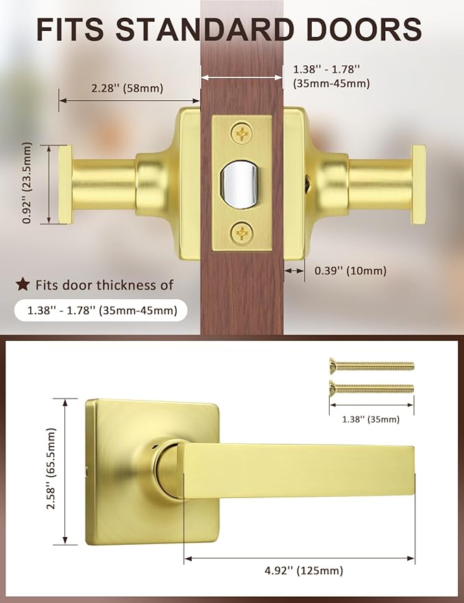 Mengico 10 Pack Passage Door Levers Gold Finish, No-Locking Keyless Square Door - Image 5
