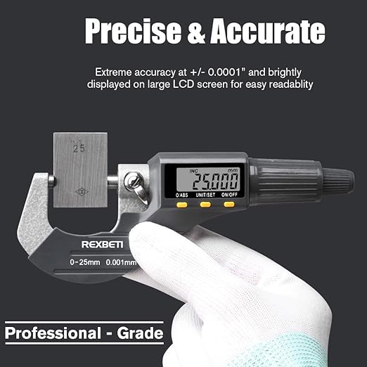 REXBETI Digital Micrometer, Professional Inch/Metric Measuring Tools - Image 3