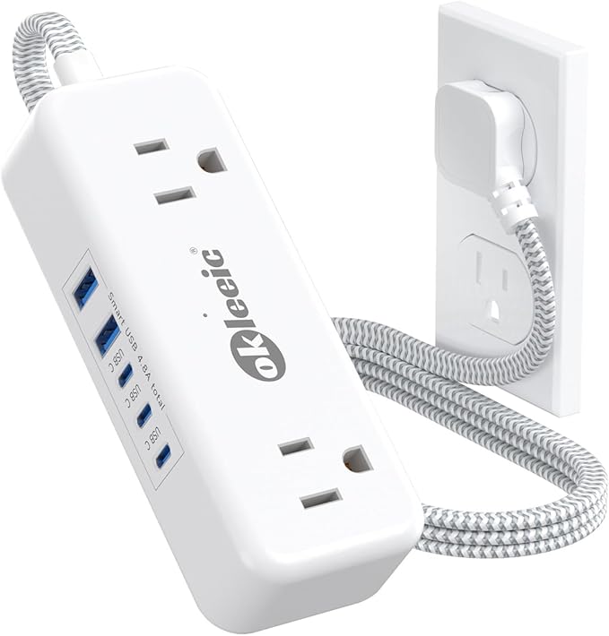 Power Strip with USB C, Small Extension Cord with 4 Outlets & 2 USB-A and 3 by okleeic