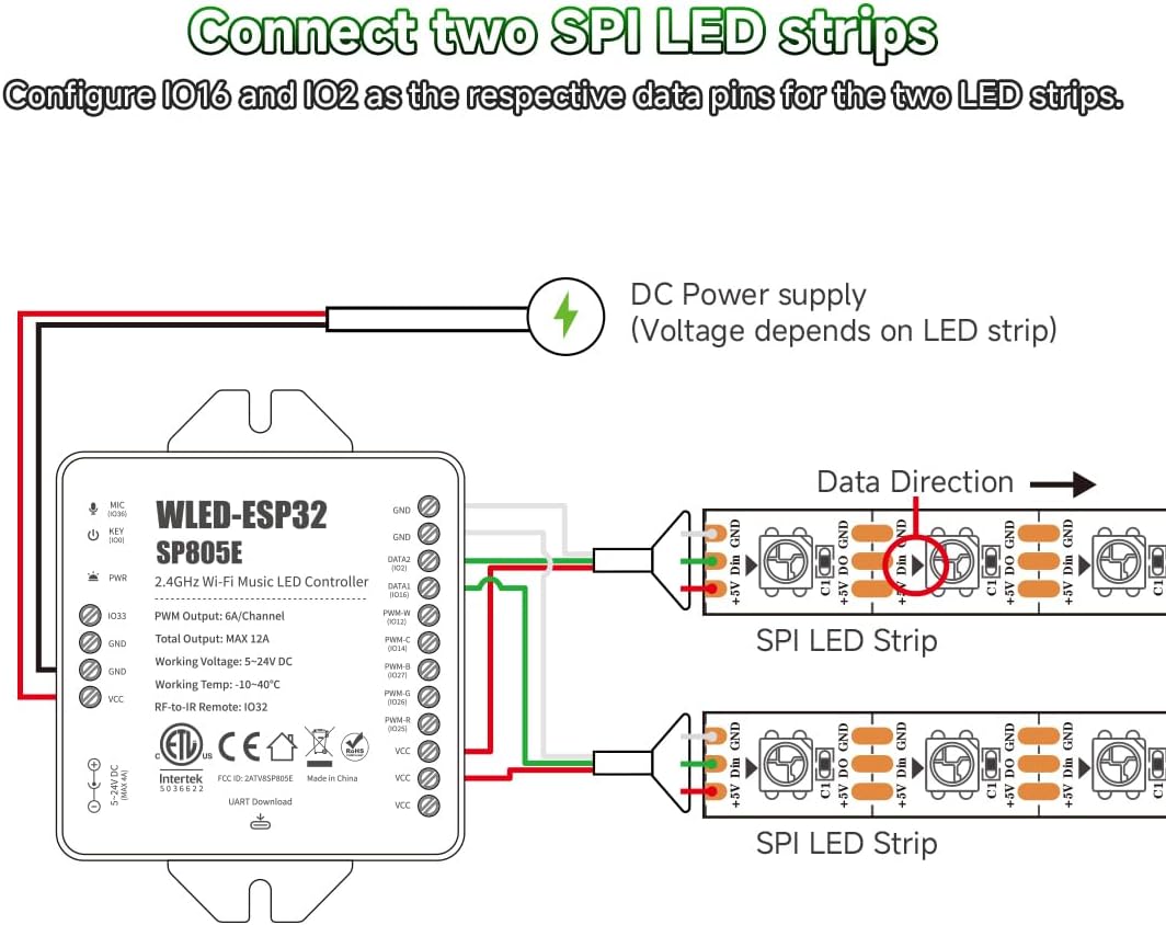 BTF-LIGHTING SP805E WLED Controllers 2.4GHz RF RW4 Remote Kit,DC5V/12V/24V | RF Remote, DIY Effect Save, Support FCOB COB SMD PWM or SPI Dim CCT RGB RGBW LED Strip WS2811 WS2812B WS2814 WS2815 SK6812
