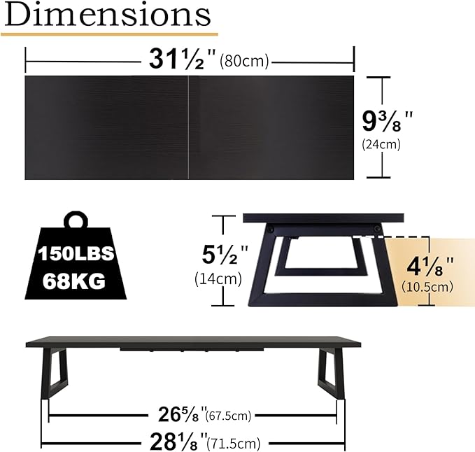 TEAMIX 31.5 inch Dual Monitor Riser, Long Black Monitor Stand Riser Wide TV - Image 4