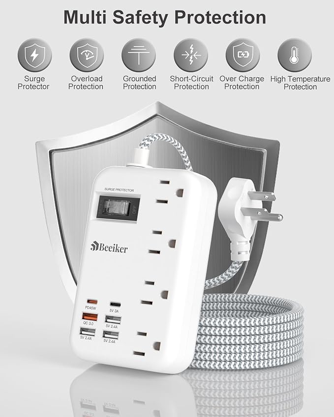 45W USB C Surge Protector Power Strip, Travel Power Strip - Image 8