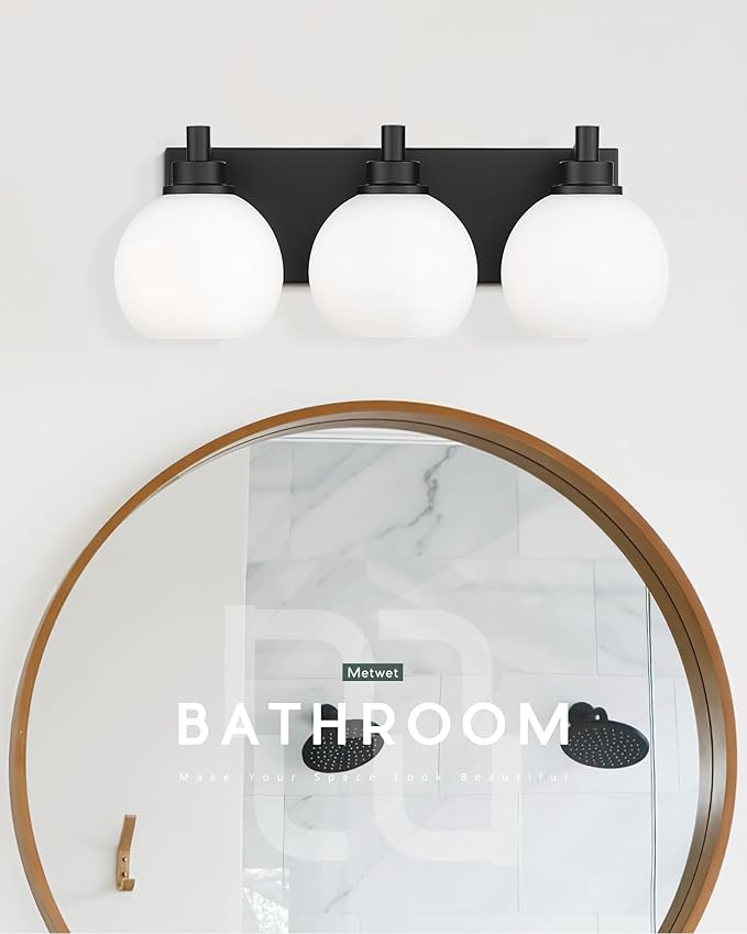 METWET Bathroom Light Fixtures, 3-Light Matte Black Vanity Light, Modern Wall - Image 8
