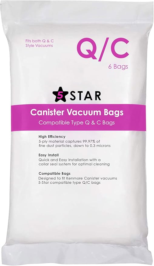 5-Star 6 Pack Type Q/C HEPA Replacement Vacuum Bags Compatible by Unknown