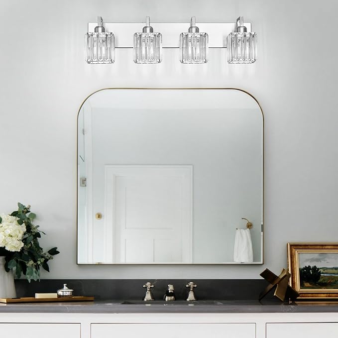 FDPBY Modern Bathroom Vanity Light 4-Lights Brushed Nickel Vanity Light Crystal - Image 3