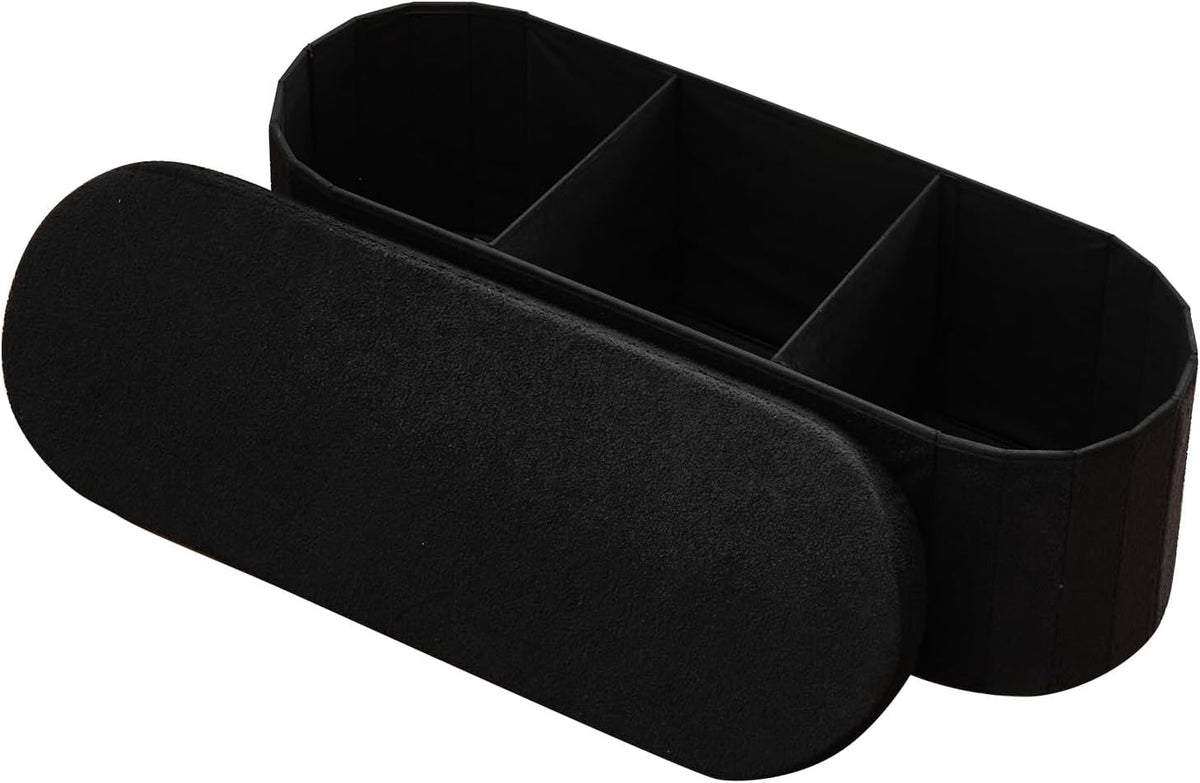 vevor oval storage ottoman bench, foldable teddy fleece, main product view