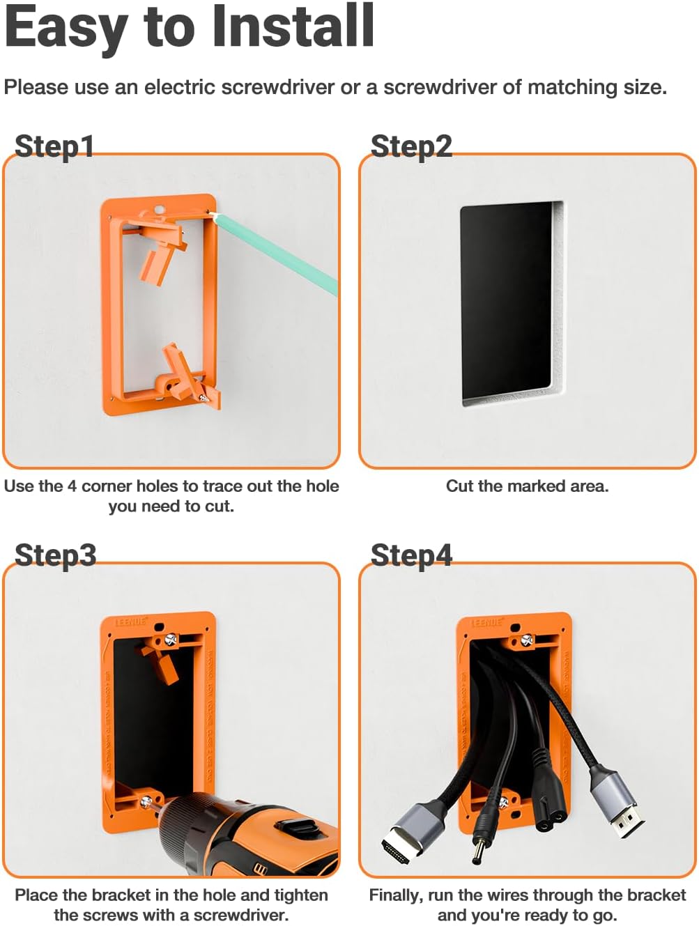 6 Pcs Low Voltage Mounting Bracket for Single Gang Wall Plate Orange | Low Voltage Box for Telephone Wires, Network Cable, HDMI, Coaxial, Speaker Wire