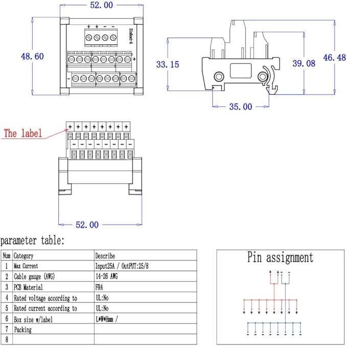 ANMBEST 2 in 8 Out Terminal Blocks Module, 25A DIN Rail and Panel Mounting - Image 4