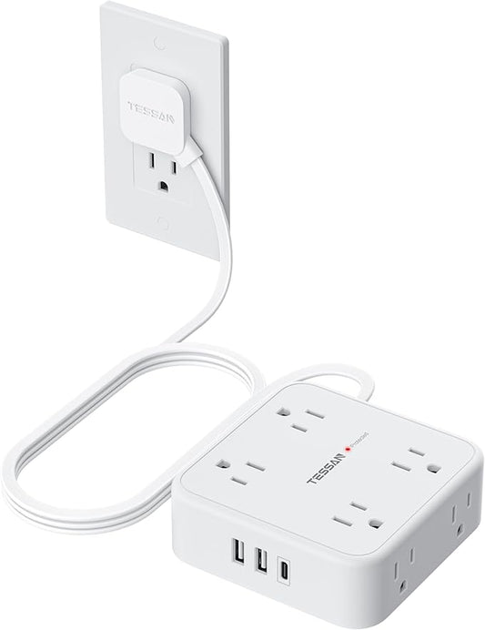 TESSAN Flat Plug Extension Cord, 5 Ft Surge Protector Power Strip by TESSAN