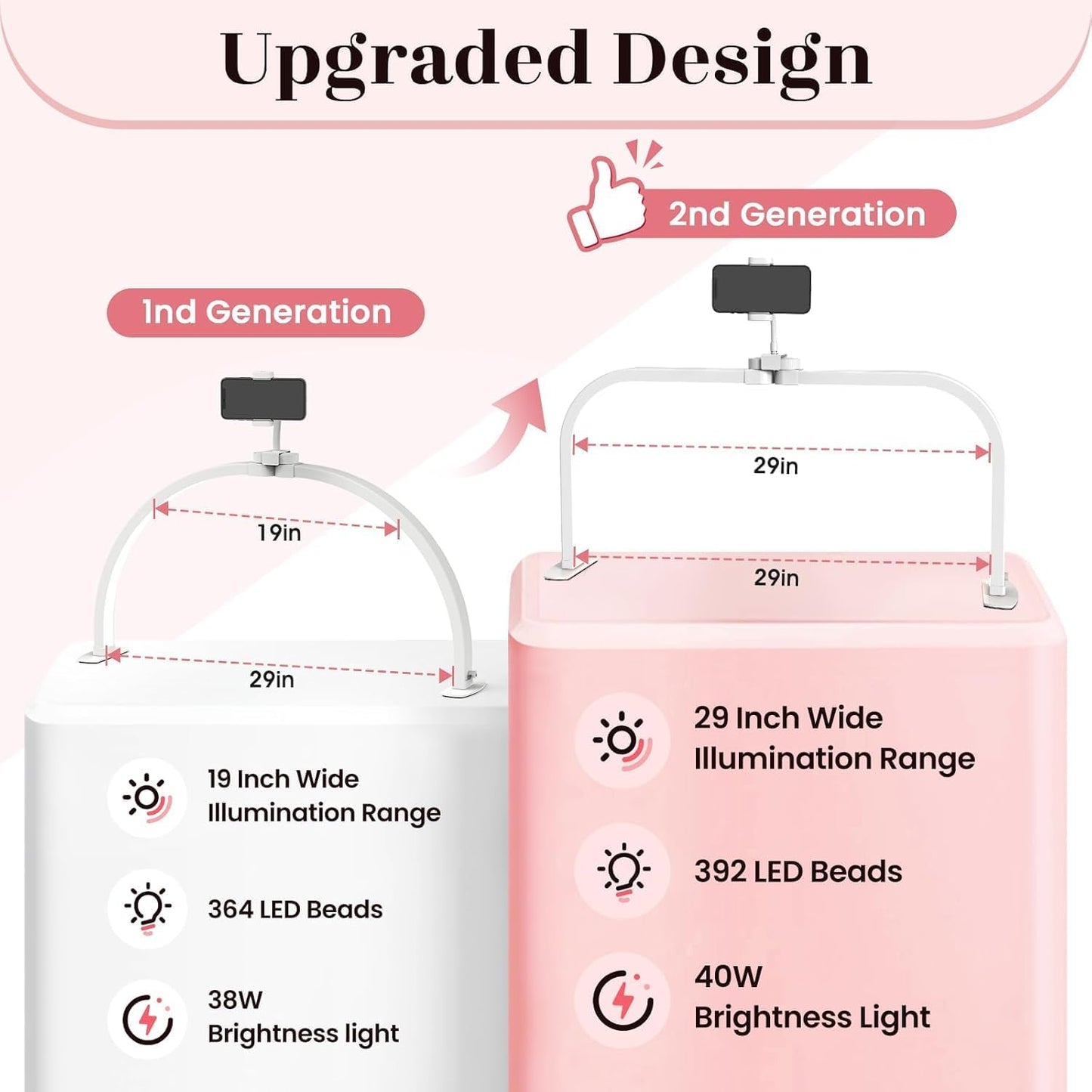 Half Moon Light for Nail Desk: 180 ° Shadow-Free Arc Light For Manicurist | 29" Foldable Half Moon Desk Lamp With Phone Holder - 3 Color Mode & 10 Brightness - Provide a Bright Work Area For Nail Tech