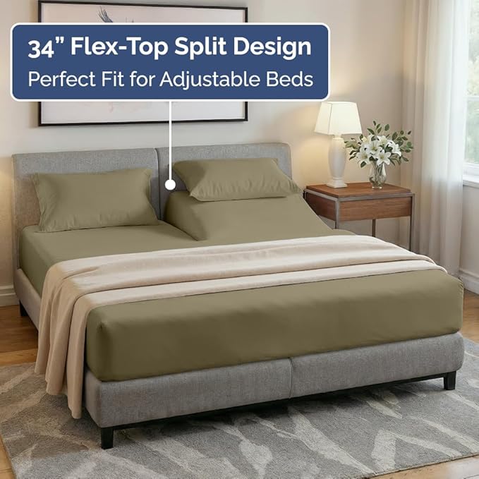Split Head King Sheet Set – 4 Piece Flex Split Top King Sheets - Image 4