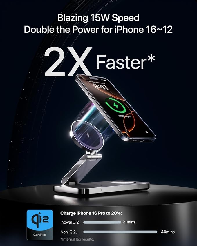 Intoval 3-in-1 Foldable Wireless Charging Station, Qi2 Certified 15W Ultra Fast - Image 6