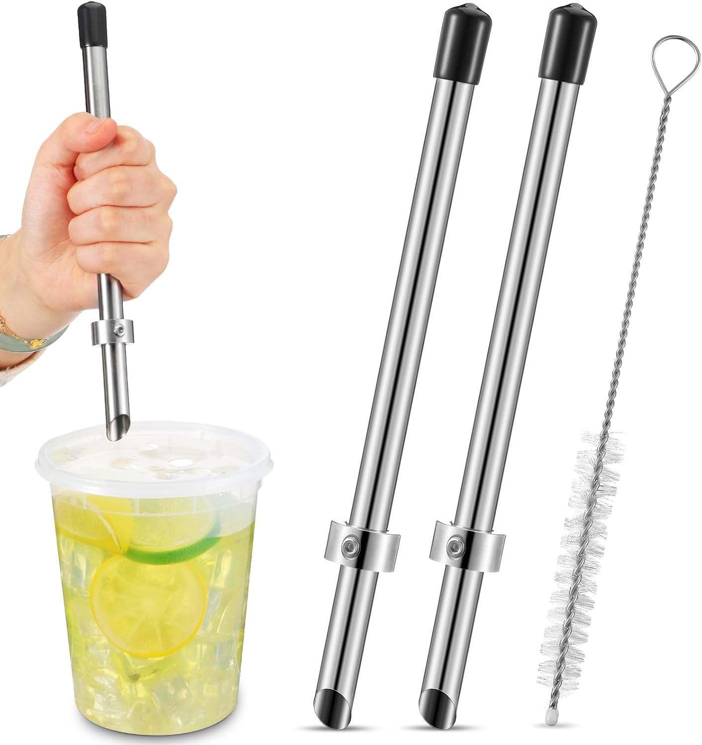 Lasnten 2 Pack Straw Hole Puncher for Plastic Lids Drinks,8.7 Inch,Black | Stainless Steel Tool Ideal Cafe Lemonade Stands, Fits Deli Containers Juice Cups, Durable Punching Design Beverage Lids