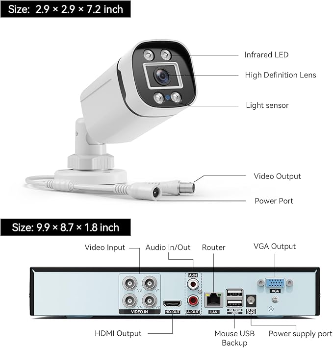 VORGUT Wired Security Camera System Outdoor, 4 Channel 5MP Lite AHD TVI DVR - Image 8