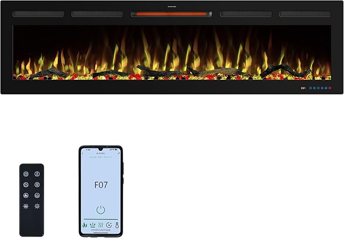 65" WiFi Electric Fireplace Inserts, Recessed and Wall Mounted Fireplace Heater by KENTSKY