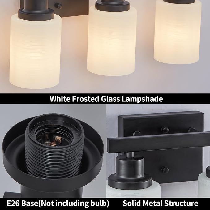 DIKAIDA Bathroom Light Fixtures Over Mirror, 2-Light Modern Matte Black Vanity - Image 4