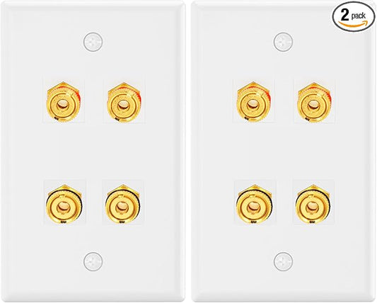VCE UL-Listed Speaker Wall Plate Gold-Plated, 4-Port Keystone Wall Plate by VCE