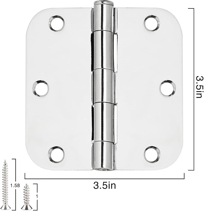 12 Pack Rounded Door Hinges 3.5 inch X 3-1/2" 5/8 Radius, Polished Chrome 3 ½ - Image 5