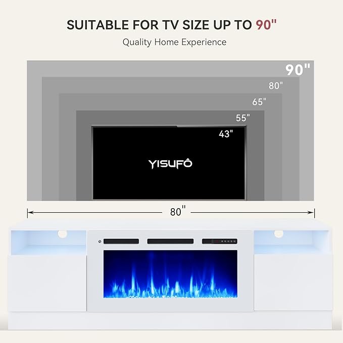YISUFO 80” TV Stand with 36” Electric Fireplace, Large Modern Media - Image 7