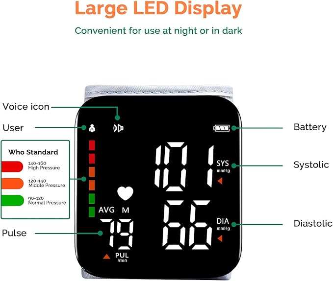 Greetmed Wrist Blood Pressure Monitor Automatic Talking Wrist Blood Pressure - Image 6