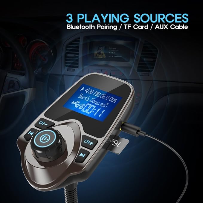 Nulaxy Bluetooth Car FM Transmitter Audio Adapter Receiver Wireless Handsfree - Image 5